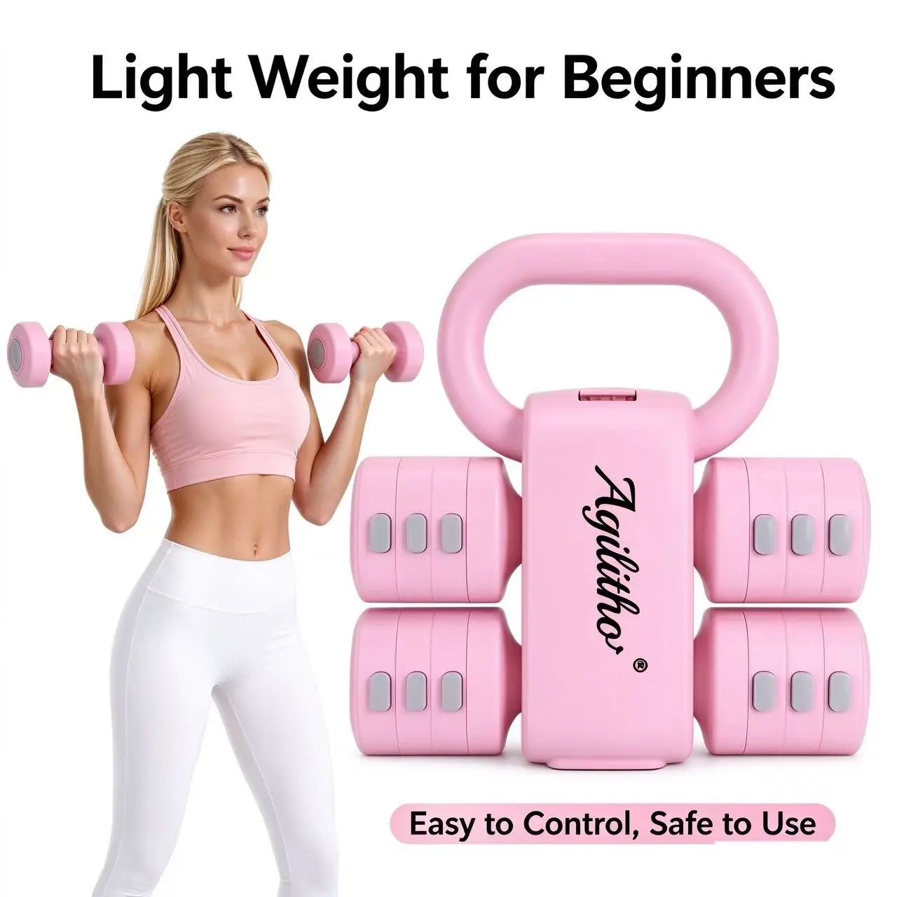 Adjustable Dumbbell Kettlebell 2 in 1 Women’s Adjustable Weight Dumbbells Pink Kettlebell Dumbbell Combo Home Workout Adjustable Hand Weights Weight Lifting Equipment Upper Body Equipment
