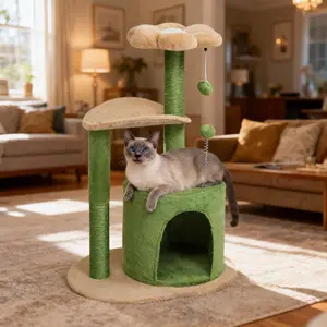 Cat Tree House And Towers For Big Feline Scratching Post Multi-Level Large Kitty Climbing Tower With Curved Perch Cozy Condo Padded Top Bed Kittens Indoor Cats Beige Green，Fashion Accessories Fabric Buddy