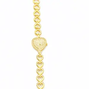 Heart Design Gold Plated Adjustable Bracelet for Women Size 7.5 Fashion Jewelry