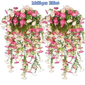 8-piece artificial hanging verbena and eucalyptus flower set, Artificial Flower Decorations - UV resistant, weather-resistant orange flowers paired with green leaves. Suitable for indoor/outdoor decoration, weddings, porches, terraces, garden decoration