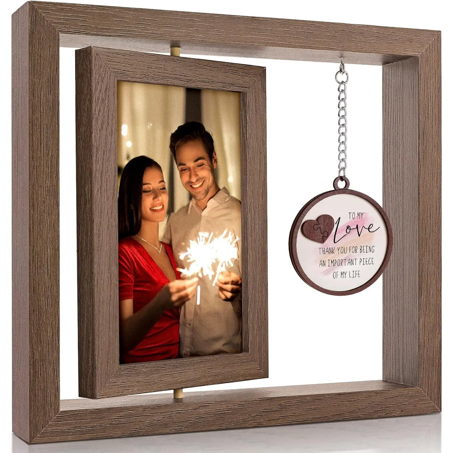 Rotating 4x6 Wood Photo Frame - Wood Picture Frames for Photo Display, Romantic Room Decor Gift for Couples, Ideal for Anniversary Occasions
