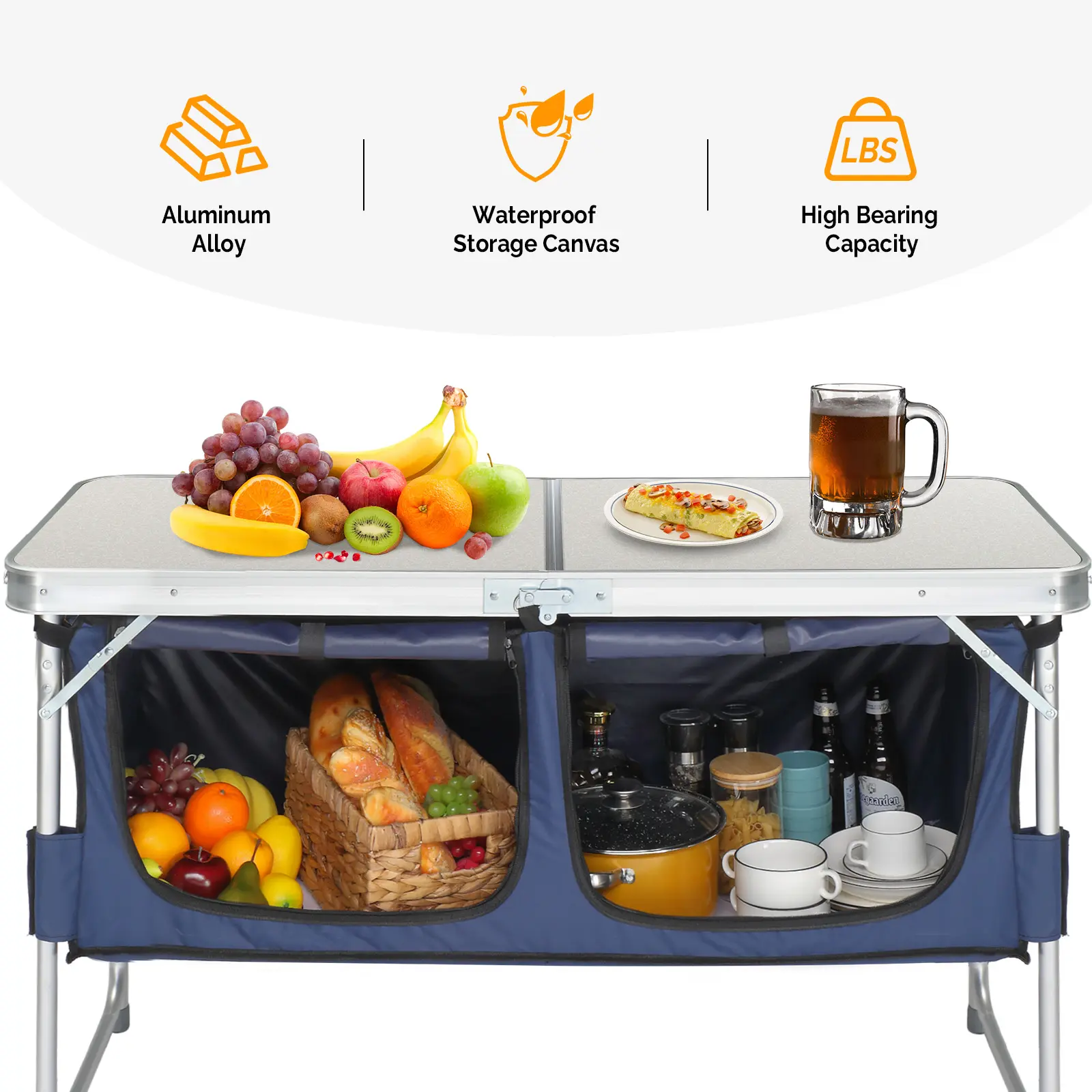 4FT Folding Camping Table, Lightweight Aluminum Portable Picnic Table, Easy Setup & Storage for Outdoor BBQ, Camping, Parties & Backyard Use