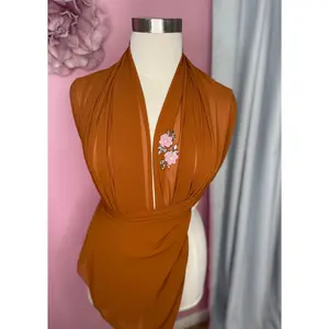 Savanna Diamond Encrusted Hijab in Orange Color with Floral Embellishment, Elegant Design, Adjustable Fit