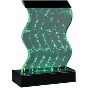 212 MAIN Midwest Tropical WP-2W Tabletop Wave-Shape Water Panel Fountain, Acrylic Waterfall with Bubble Flow, Ambient Light, Easy-Care Dog & Cat Feeding Accessory for Relaxation
