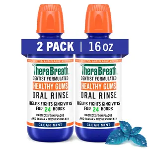 TheraBreath Healthy Gums Mouthwash, Clean Mint, Antigingivitis, Dentist Formulated, 16 Fl Oz (2-Pack) Oral Restore