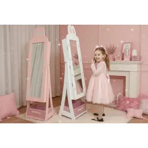 Cute Pink Rabbit Jewelry Mirror Cabinet