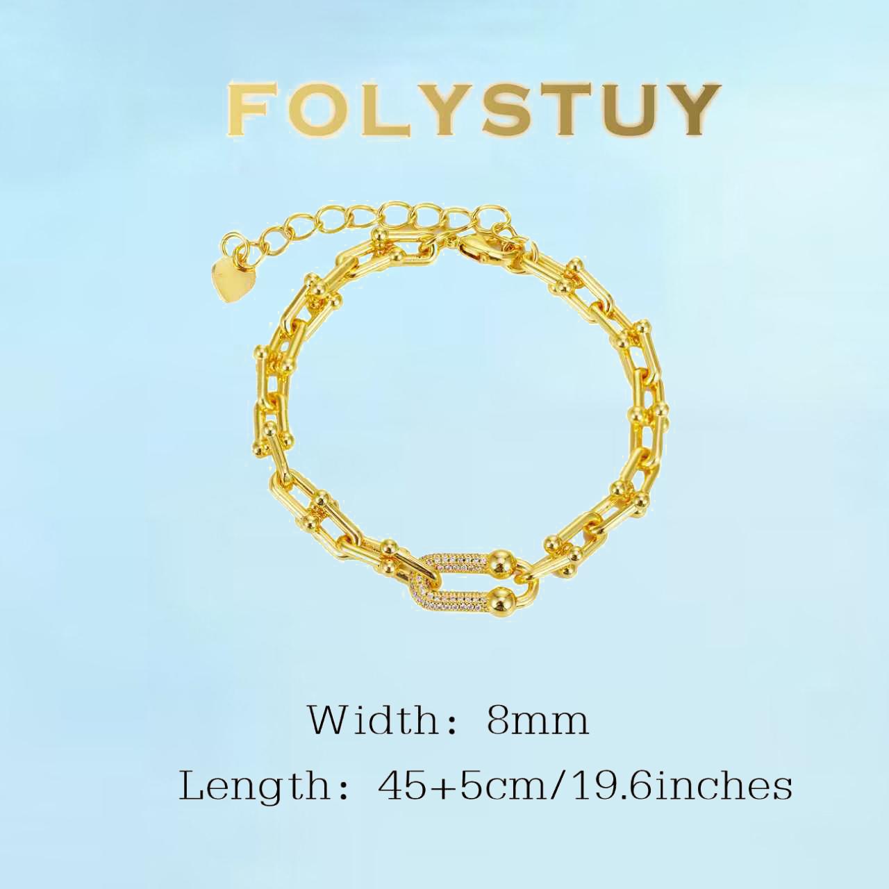[FOLYSTUY (Y154)]19.6 Inch 8mm Paperclip Chain Jewelry Set, Necklace Bracelet Ring 3Pcs Set with Extension Chain, Minimalist U Link Chain Jewelry for Women Men, Everyday Wear Gift