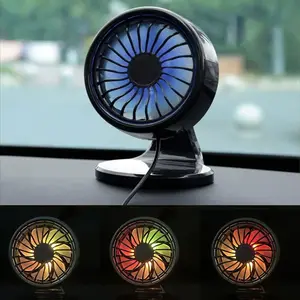 Car Air Vent Three-Speed Strong Wind Fan with Neon LED Atmosphere Light, USB Charging Car Cooler, Usb Powered Fan, 360 Degree Rotating Clip-On Installation, Adjustable Cooling Fan