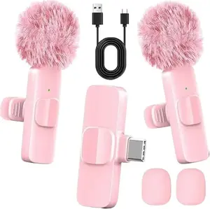 Professional Wireless Lavalier Microphone with USB Charging Cable and Furry Windscreen for Clear Audio Recording