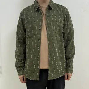 Bindefon Men's Ripped Pocket Denim Jacket Shirt Classic Trucker Jean Coat All-Season Menswear Outfit Christmas New Year Trending Fashion Outdoor Clothing