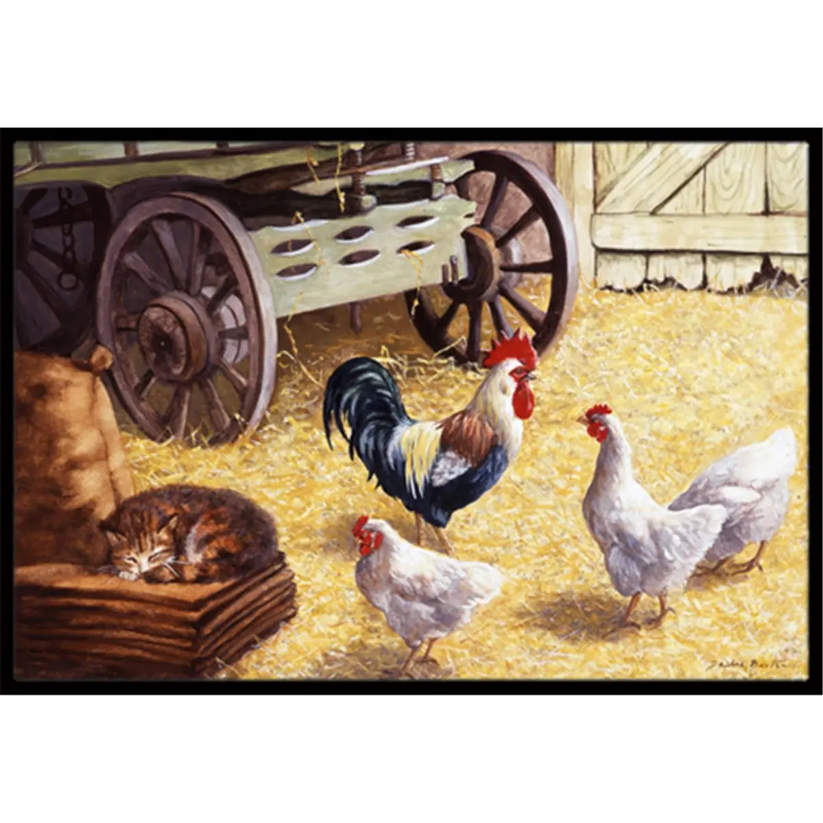 212 MAIN Decorative Rug - Durable Decorative Mat, Barn Scene with Rooster & Hens Design, Fade-Resistant Rubber-Backed, for Indoor-Outdoor Use, 24x36 in, Decorative Rugs