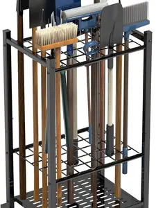 Heavy-Duty Garden Tool Organizer: Yard Tool Tower Rack for Garage Storage – Holds Up to 35 Long-Handled Tools, Rakes, and Brooms (Black)