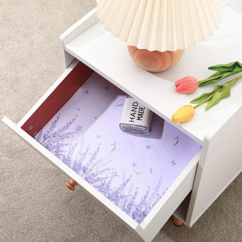 Thenshop 30 Sheets Floral Scented Drawer Liners 14 x 19.5 Inch Dresser Drawer Liner Shelf Non Adhesive Paper Sheets for Kitchen Cabinet Home Shelf Closet(Purple,Lavender)