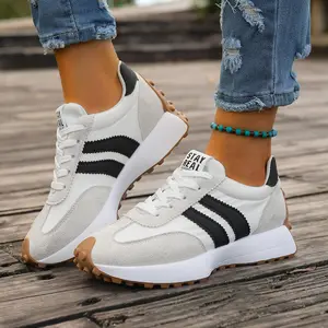 Ubetif Women's New Fashion Thick-soled Retro Outdoor Casual Sneakers | Lightweight, All-season, Striped, Fabic and Synthetic faux leather Upper, Rubber Sole
