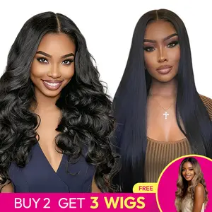 Buy 2 Get 3 FREE!!! Blended Human Hair Lace Front Wigs | Soft, Natural, Beginner Friendly Must-Have, #1B Body Wave & Straight Hair &  #12/60A Body Wave Wig