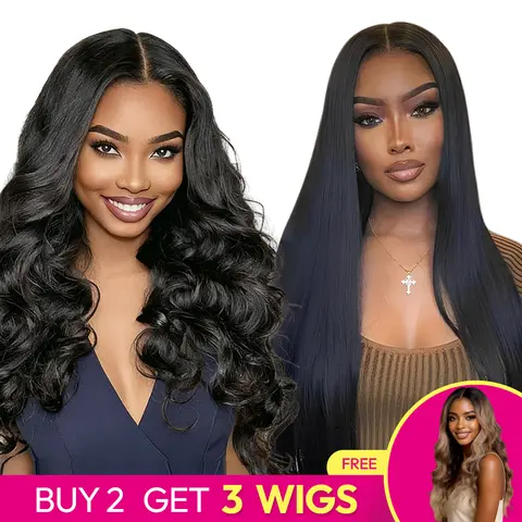 [Blend] Buy 1 on Sale, Buy 2 Get 3 FREE!!! Blended Human Hair Lace Front Wigs | Soft, Natural, Beginner Friendly Must-Have, #1B Body Wave & Straight Hair &  #12/60A Body Wave Wig #SummerVibes