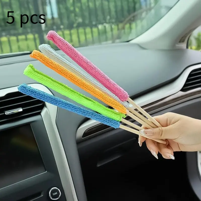 5pcs Ultra Soft Microfiber Detailing Brushes with Long Handles - Perfect for Cars, Blinds & Hard-to-Reach Areas - Washable & Reusable Cleaning Tools - Car Detailing Accessories - Car Detailing Products - Car Cleaning Supplies