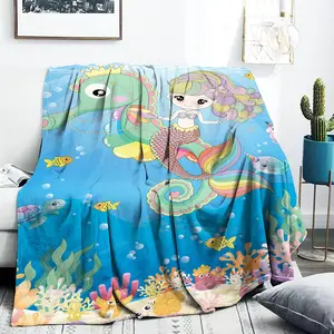 Mermaid Hippocampus Blanket for Girls, Underwater World Blanket for Toddler Girls, Mermaid Princess Blanket for Teen Girls, Soft Fleece Mermaid Blanket for Shower Birthday Blankets (50" x 60")