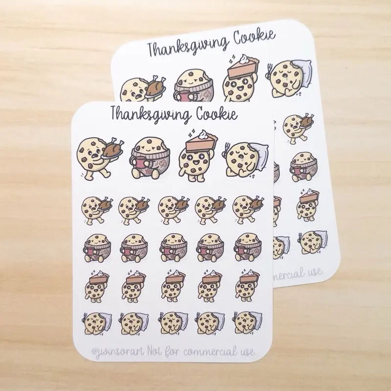 Thanksgiving Planner Stickers – Cute Cookie Character, Fall Journal Stickers, Food Coma Pie Turkey Autumn Kawaii Stickers