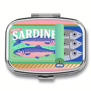 Vintage Sardine Pill Box Organizer, 2 Compartment Metal Storage, Portable & Durable, Supplement Organizer, Ideal for Household, Travel, Purposes