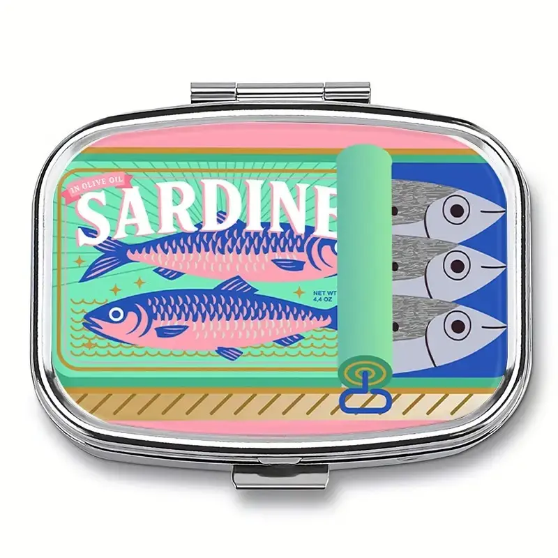 Vintage Sardine Pill Box Organizer, 2 Compartment Metal Storage, Portable & Durable, Supplement Organizer, Ideal for Household, Travel, Purposes