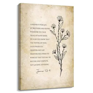 1PC James 1 2-4 Bible Verse Poster Art Prints Canvas Wall Decorations Living Room Paintings Vertical Pictures  Wall Artwork  Canvas Prints,  For Bedroom, Living Room, Study Room, With Frame.