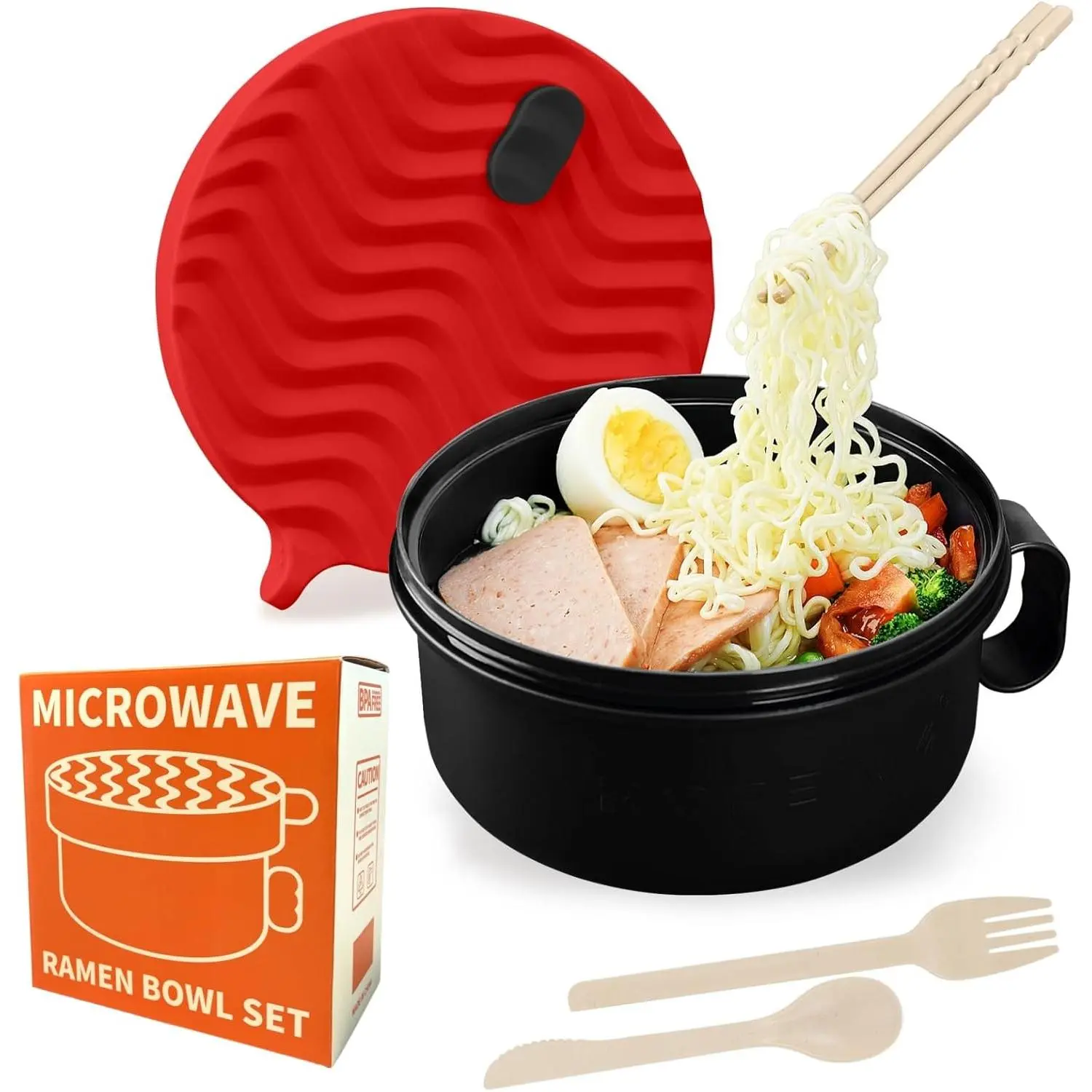 48oz Microwave Ramen Cooker Bowl - Synthetic Propylene Tableware with Steam Valve, Modern Kitchenware for Microwave Use, College Dorm Essentials