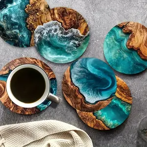6pcs Oceanic & Tropical Wooden Texture Coasters, Insulated Heat-Resistant Mats, Perfect for Cafes, Offices, Kitchens, Restaurants