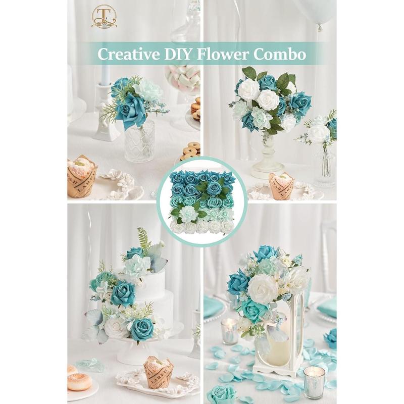 Artificial , 25 count Real Looking Teal Green Rose  Roses w/Stem for DIY Wedding Bouquets Centerpieces Arrangements Party  Shower  Decorations