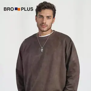 BRO PLUS Imitation suede sweater men's large size men's clothing, fat man fattening, loose casual fat man pullover, bottoming shirt, thick Menswear Hoodie