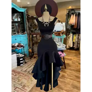 2025European And American Women's Clothing Independent Station Sleeveless Hem Ruffled Dress Piece Fabric Black Polyester summer outfits prom dress