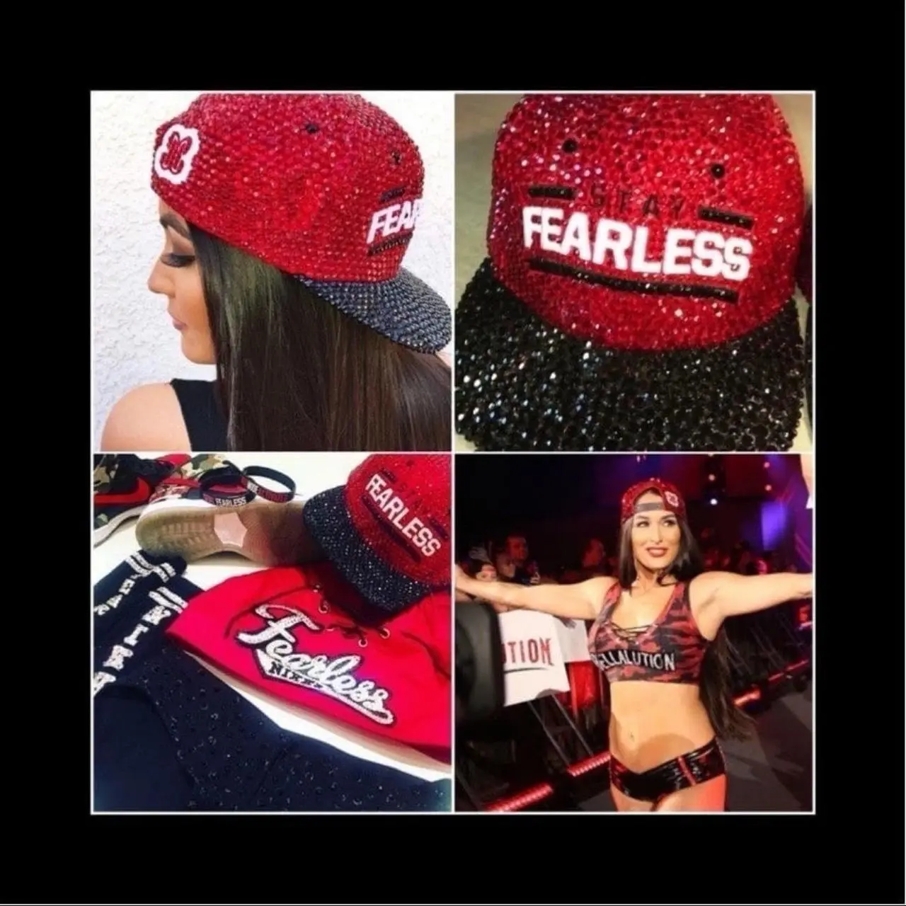 Nikki Bella WWE Stay Fearless Bling Baseball Hat In Jet Black Crystals  New Nikki Bella Stay Fearless Rhinestone Red & | Mercari main image 3