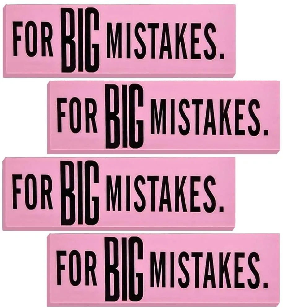 Pink Mistake Erasers for Kids, Pack of 4, Really Big Erasers, 5.5" Giant Pencil Rubber, Cool Back to School Stationery Supplies for Boys and Girls, Joke Gag Gifts for Adults