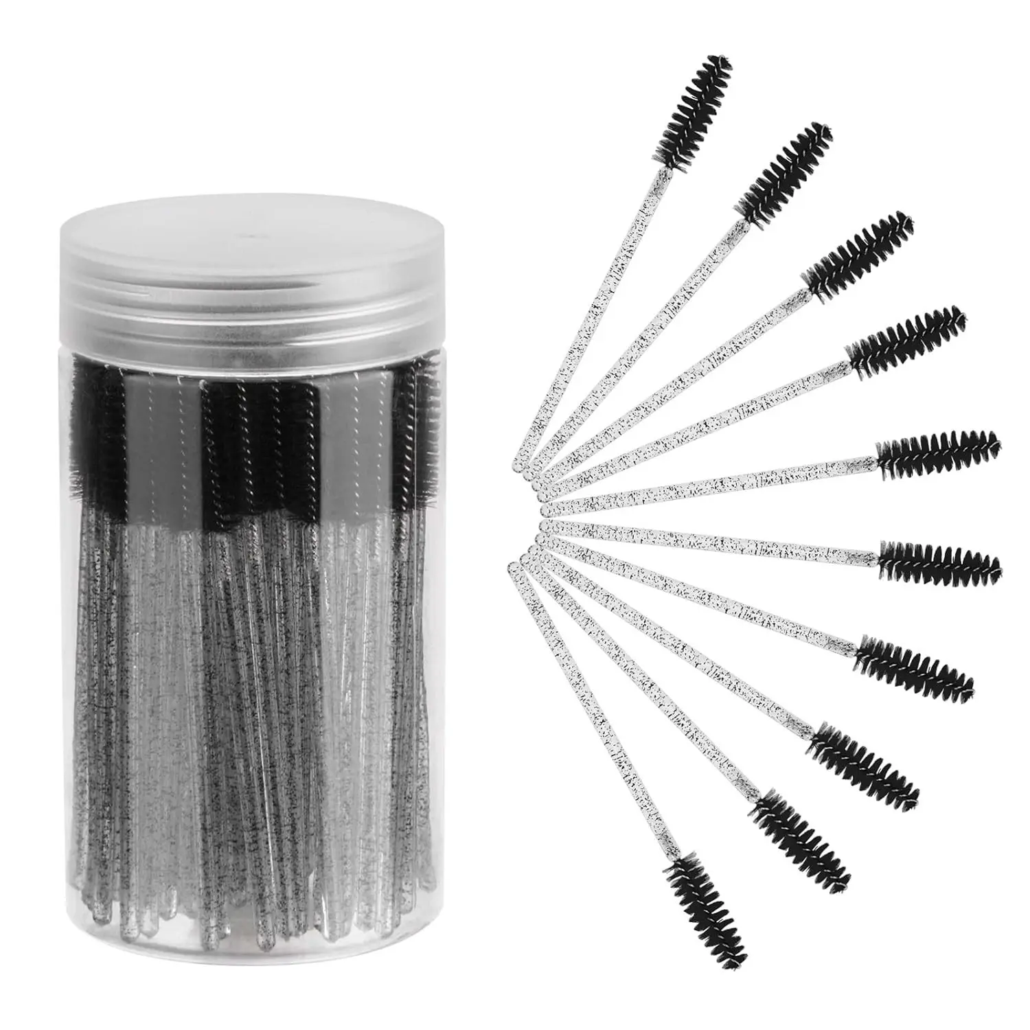 100 PCS Disposable Mascara Wands, Crystal Handle Eyelash Brushes, Eyebrow Spoolies for Lash Extensions, Makeup Application & Brow Shaping, Make Up Tools, Portable Lash Spoolie Brush Kit, Eyebrow Shaping Tool
