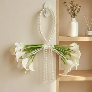 【Mother's Day】Silvanest 20pcs Luxury Calla Lily Bridal Bouquet with Pearl Arch Handle & Hanging Pearls, Wedding Bouquet for Bride