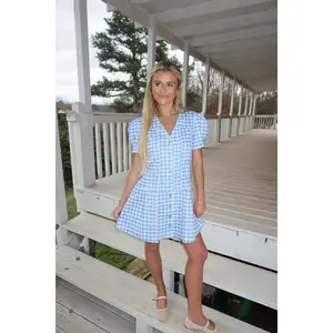 Serena Gingham Puff Sleeves Dress