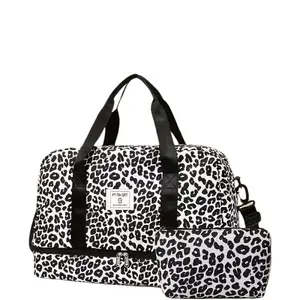 2PCS Female Multi-Compartment Nylon Fabric Duffle Bag Set, Leopard Print & Cow Pattern Travel Bags for Short Business Trips & Fitness, Mother's Day Holiday Gift for Women (TikTok Shop Stock-Up)