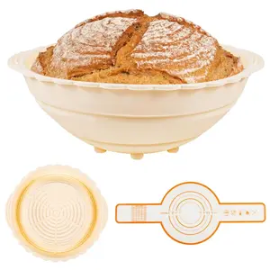 Silicone Banneton Bread Proofing Baskets, JAOBHAHY Include 9'' Foldable Proofing Bowls for Sourdough Bread and Silicone Bread Sling, Complete Bread Baking Making Supplies Tools (Beige)