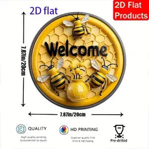Honeycomb Bee Round Aluminum Welcome Sign Wall Art for Home Office Garage Gift