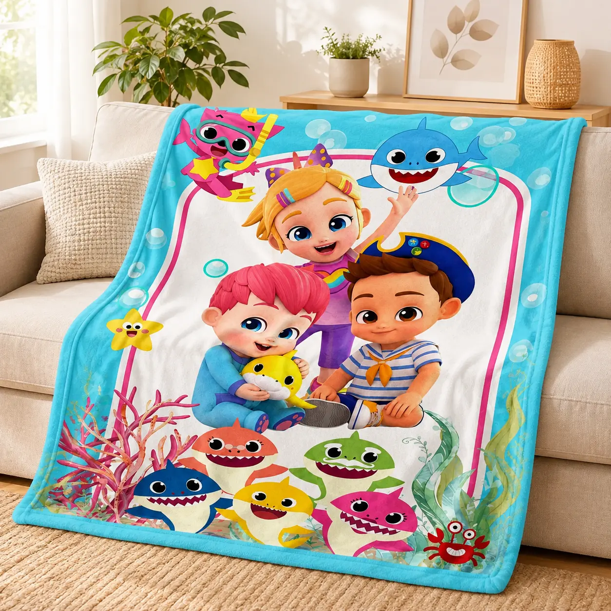 Nickelodeon Bubble Guppies Toddler Flannel Blanket Cute Cartoon Scene Character Graphic Print Ultra Soft Cozy Lightweight Throw Blanket For Kids Bedroom Nursery Sofa Bed Travel Underwater World Kids Comfort Blanket