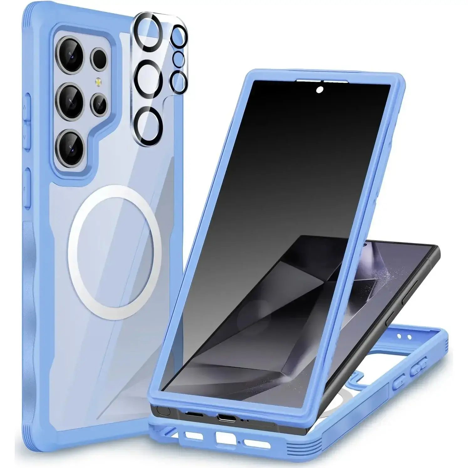 Magnetic for Samsung Galaxy S24 Ultra Case, Privacy Phone Cover with Built-in Anti Peep Privacy Screen Protector and Camera Lens Protective, Full Body Shockproof Double Sided Bumper - Blue