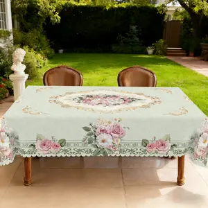 BLIOWL 1pc，Polyester Tablecloth,Pink Retro Beautiful Rose Party Tablecloth,Spring And Summer Floral Table Cover,Anti Stain And Wrinkle Tablecloth,Home Kitchen And Dining Picnic Decoration,Valentine's Day And Mother's Day Gift