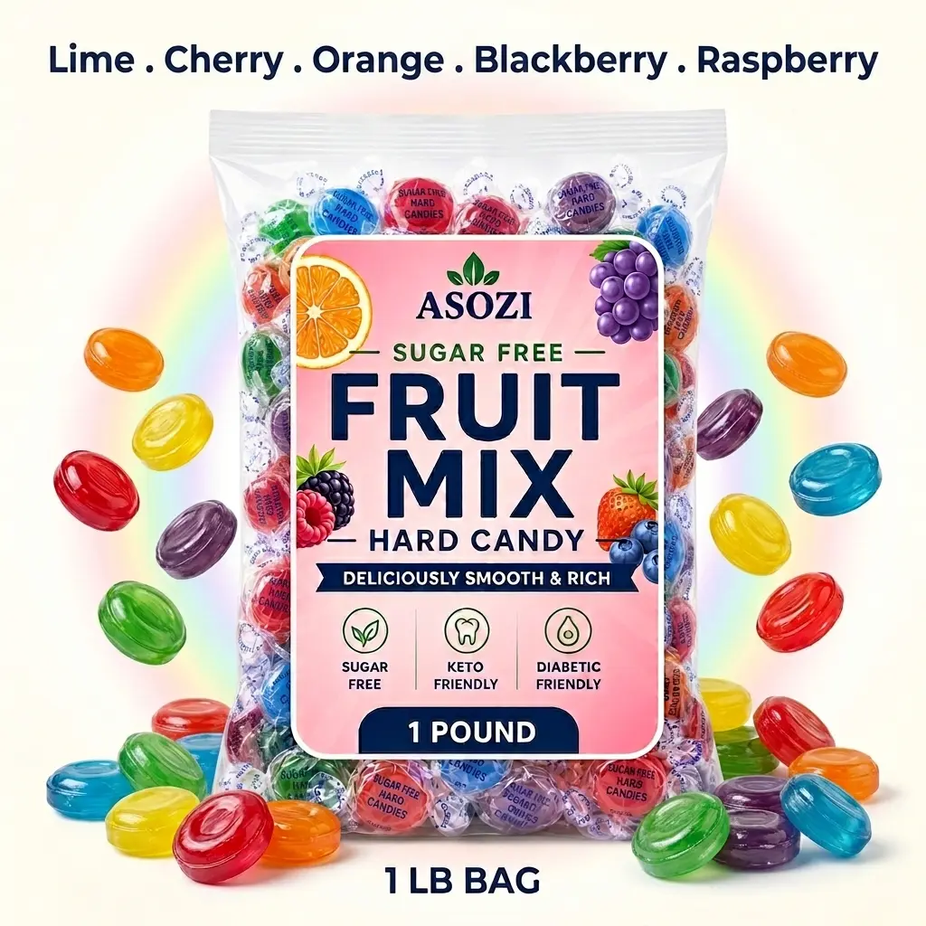 ASOZI 1LB Individually Wrapped Fruit Mix Hard Candy - Low-Sugar Diet Snack, Diabetic-Friendly candies - Ideal for Goodie Bags by ASOZI