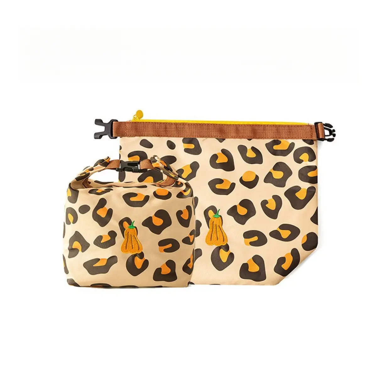 Leopard Print 2-Piece Insulated Lunch Bag & Cosmetic Pouch Set - Waterproof, Reusable Home Organizer Storage Bags with Adjustable Straps for Easy Carrying