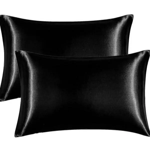 Black Satin Solid Pillowcases 2-Pack - 20x30 in Envelope-Style Closure, Easy to Slip Into Pillow Carrot-Shaped Pillow Protectors with Superior Elasticity for Enhanced Sleep Quality