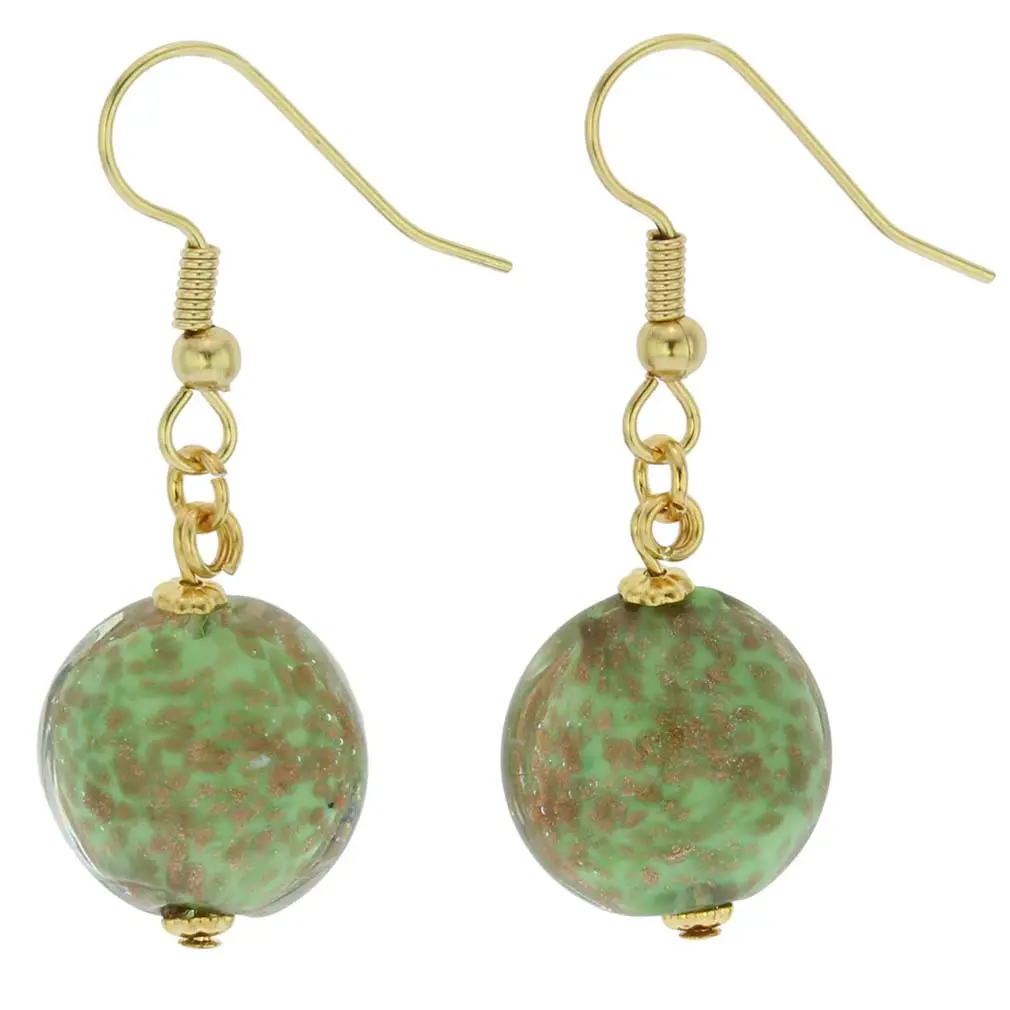 GlassOfVenice Murano Glass Starlight Disk Earrings - Seafoam Green Colored Bead, Glass Bubble, Green Shiny Costume Jewelry, Colored Bead Earrings, Glass Bubble Earrings