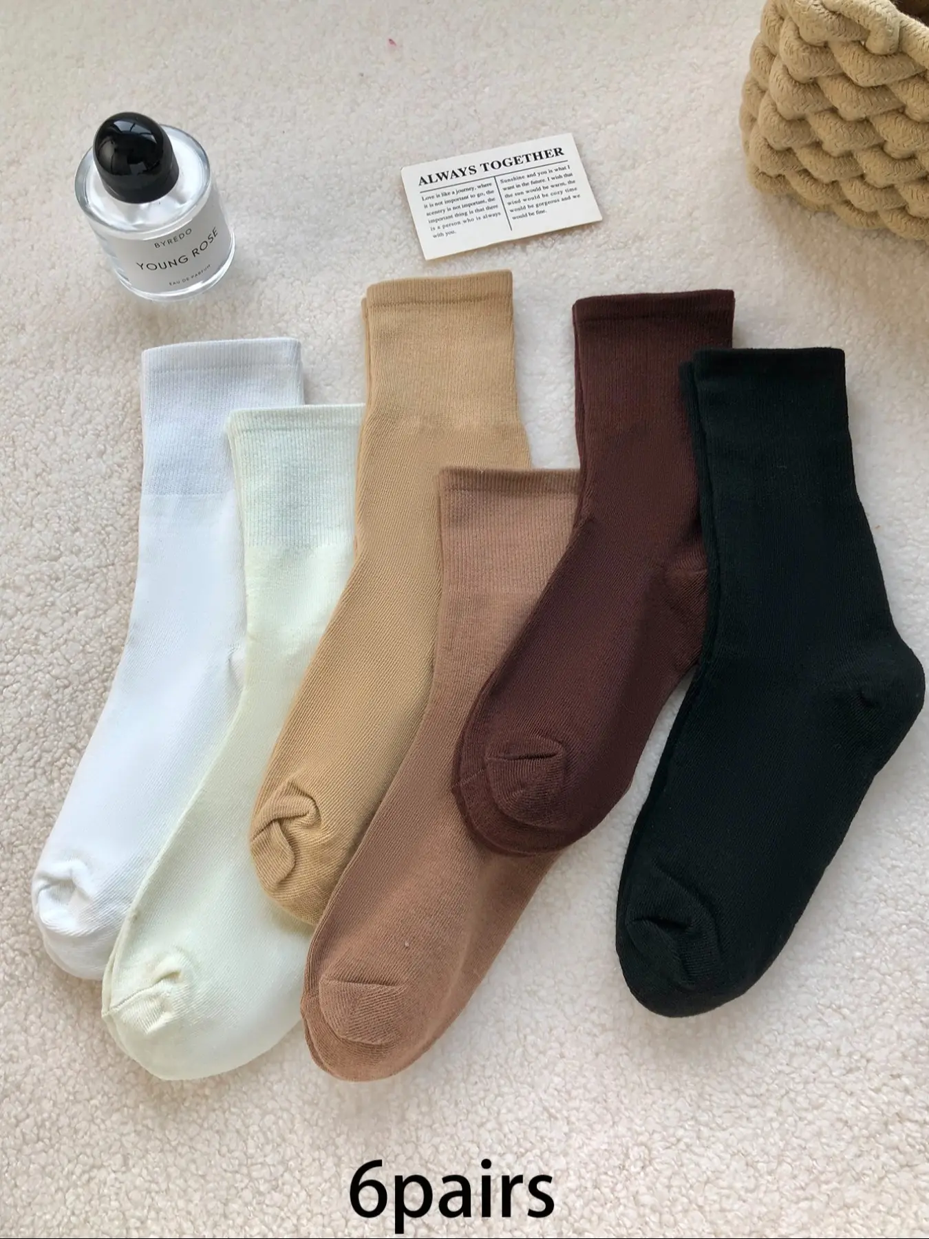6pairs Of Solid Color Retro Mid Tube Athletic Breathable Socks, Comfortable Minimalist Simple Style Women's Casual Soft Socks Suitable for Sports, Office and Home Wear