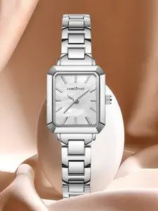 Women's Square Analog Watch, Minimalist Fashion Casual Style, Silver Color Alloy Case, Mineral Glass Dial, Quartz Movement