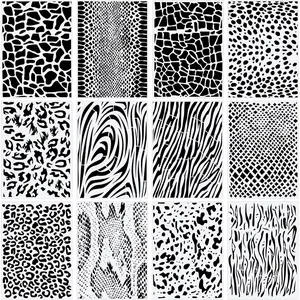 12 Pieces Reusable Leopard/Cheetah Animal Stencils, Snakeskin Painting Templates for Shirt Bleaching, Baking, DIY Crafts, Walls, 8.3 × 11.7 inches