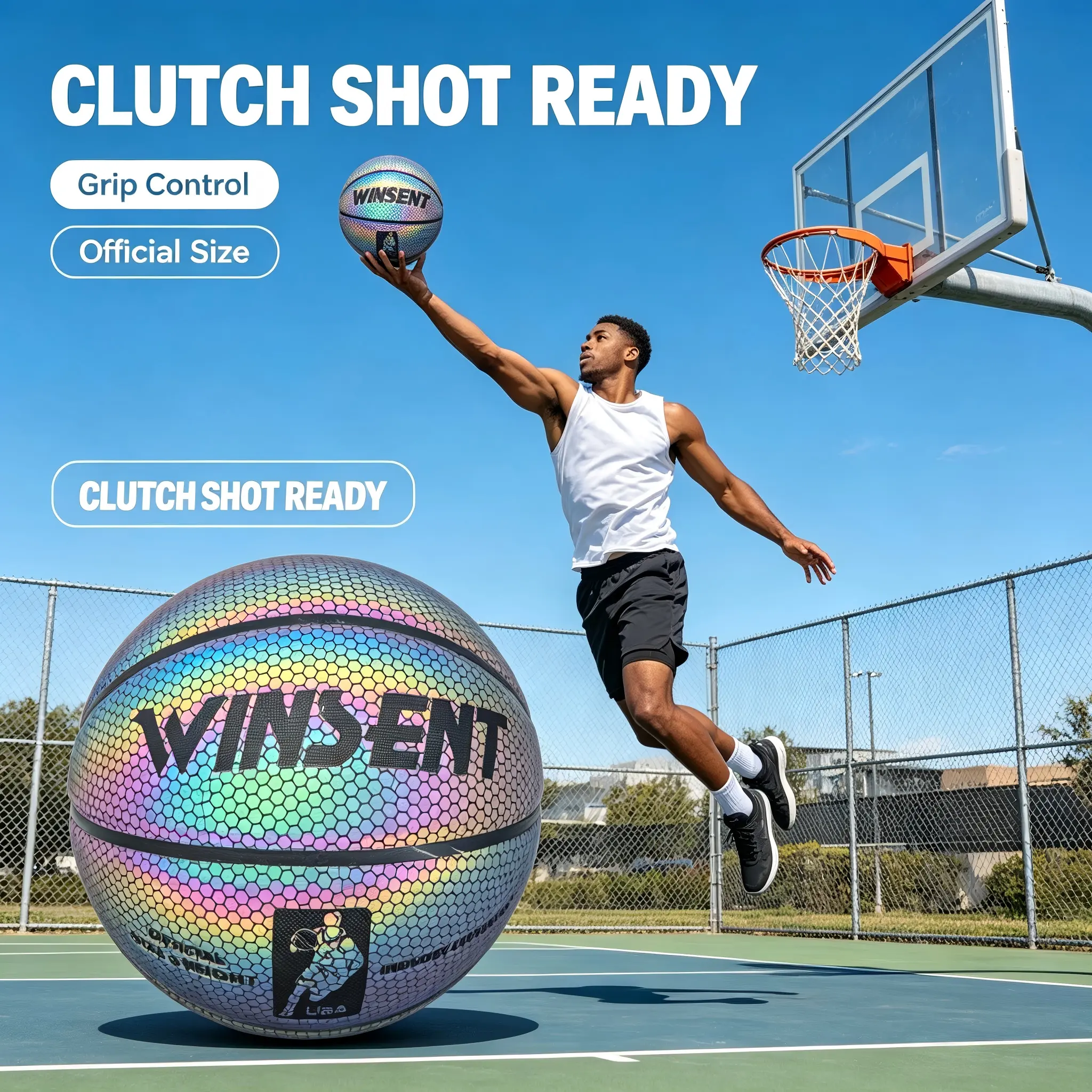 Reflective Finish Pro Touch Basketball Stand Out On Court with Vibrant Colors and Durable Design